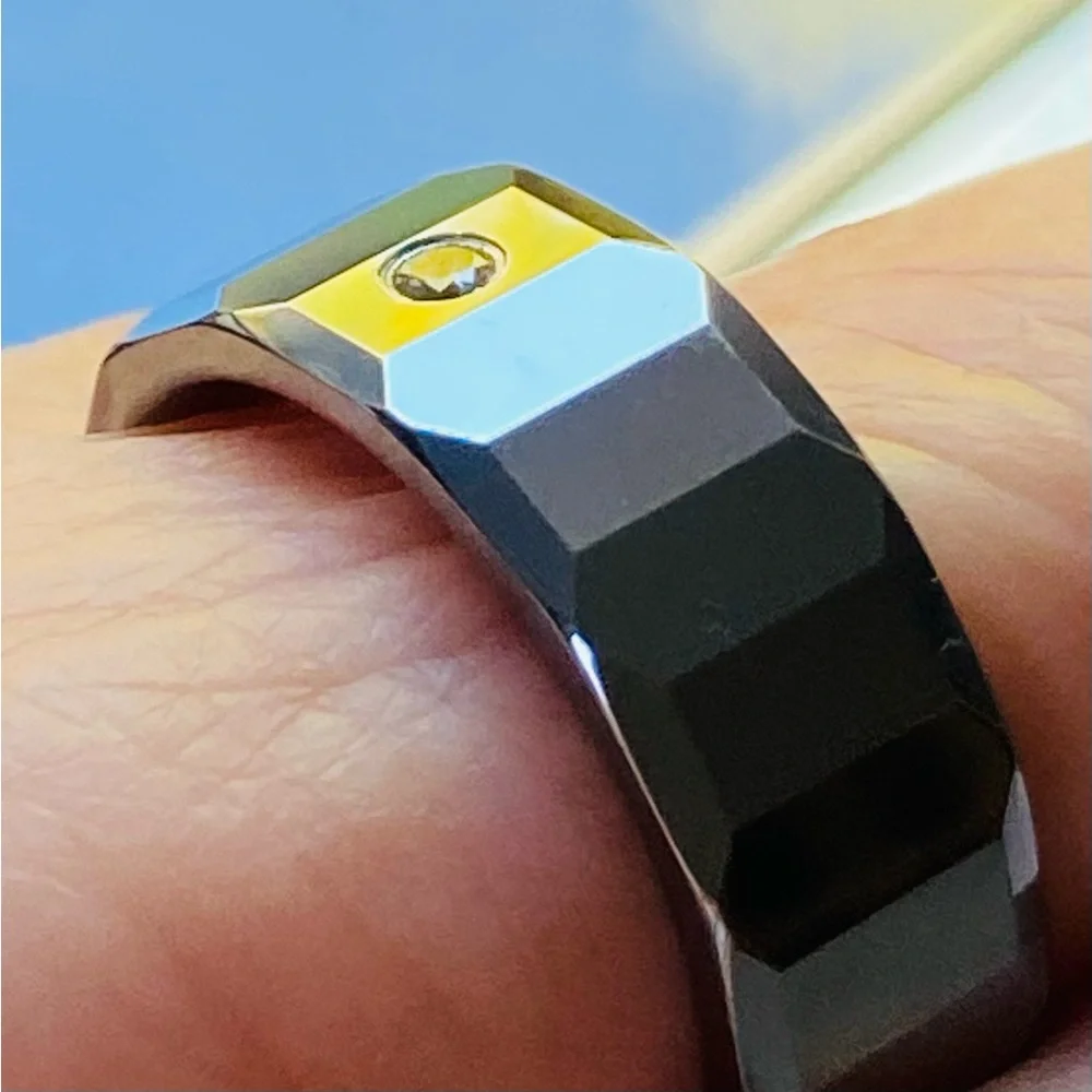 Faceted Tungsten Carbide Ring with Diamond Accent